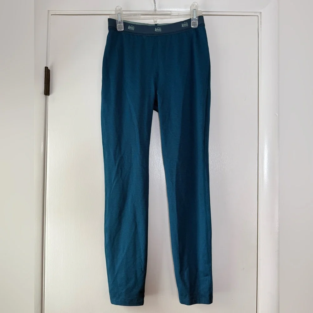REI Co-Op Kids Base Layer Leggings Teal Blue Green Size Large 14-16 Hike Winter